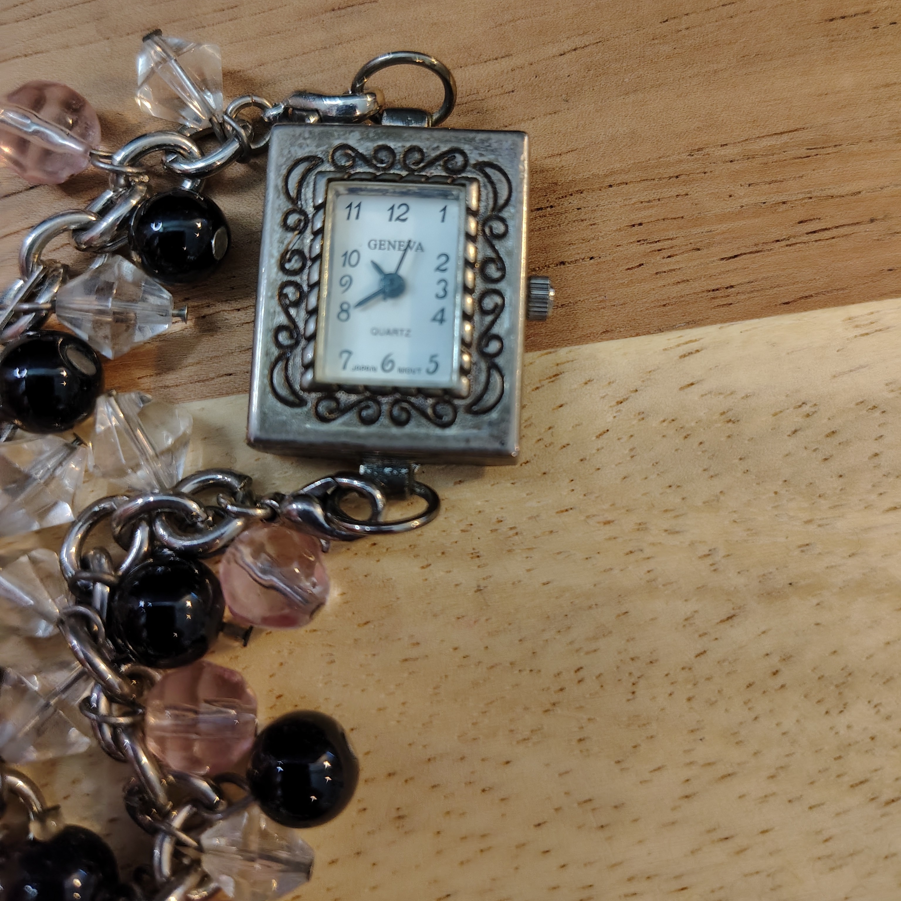 Geneva Silver Watch With Beaded Bracelet